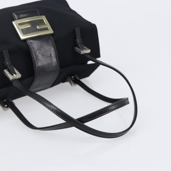 FENDI Mamma Baguette Hand Bag Cotton jersey Black Silver Auth 200914V