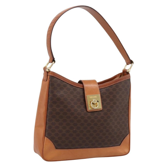 CELINE Macadam Canvas Shoulder Bag PVC Leather Brown Gold Auth 200915A