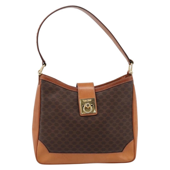 CELINE Macadam Canvas Shoulder Bag PVC Leather Brown Gold Auth 200915A