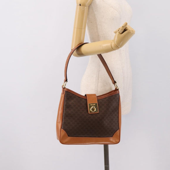 CELINE Macadam Canvas Shoulder Bag PVC Leather Brown Gold Auth 200915A