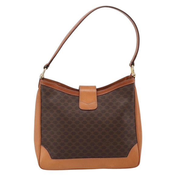 CELINE Macadam Canvas Shoulder Bag PVC Leather Brown Gold Auth 200915A