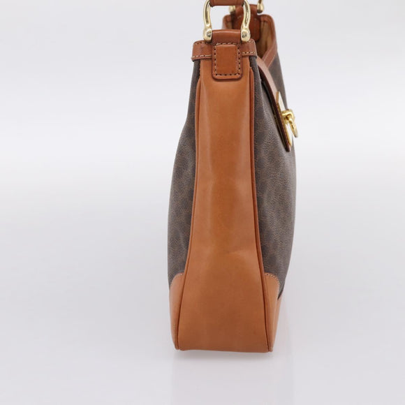 CELINE Macadam Canvas Shoulder Bag PVC Leather Brown Gold Auth 200915A