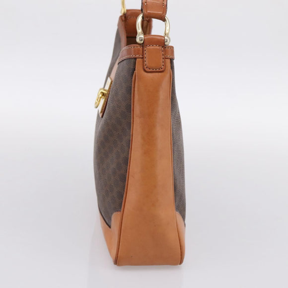 CELINE Macadam Canvas Shoulder Bag PVC Leather Brown Gold Auth 200915A