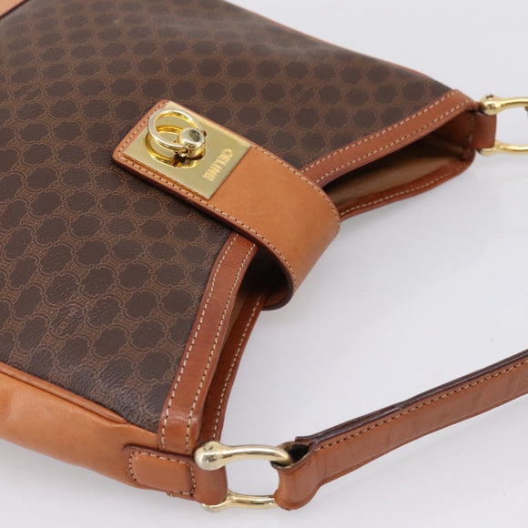 CELINE Macadam Canvas Shoulder Bag PVC Leather Brown Gold Auth 200915A