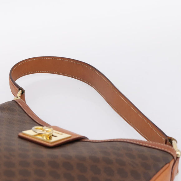 CELINE Macadam Canvas Shoulder Bag PVC Leather Brown Gold Auth 200915A