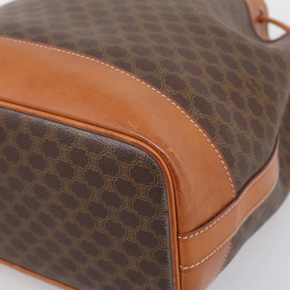 CELINE Macadam Canvas Shoulder Bag PVC Leather Brown Gold Auth 200918V