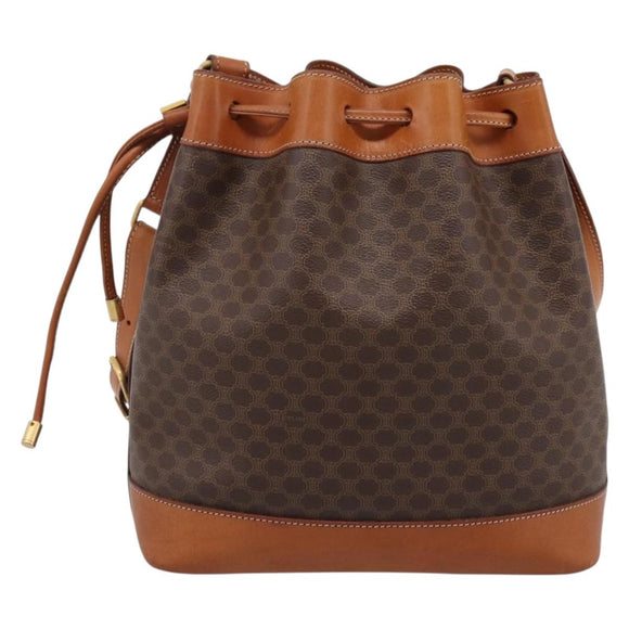 CELINE Macadam Canvas Shoulder Bag PVC Leather Brown Gold Auth 200918V