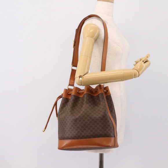 CELINE Macadam Canvas Shoulder Bag PVC Leather Brown Gold Auth 200918V