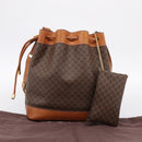 CELINE Macadam Canvas Shoulder Bag PVC Leather Brown Gold Auth 200918V-12