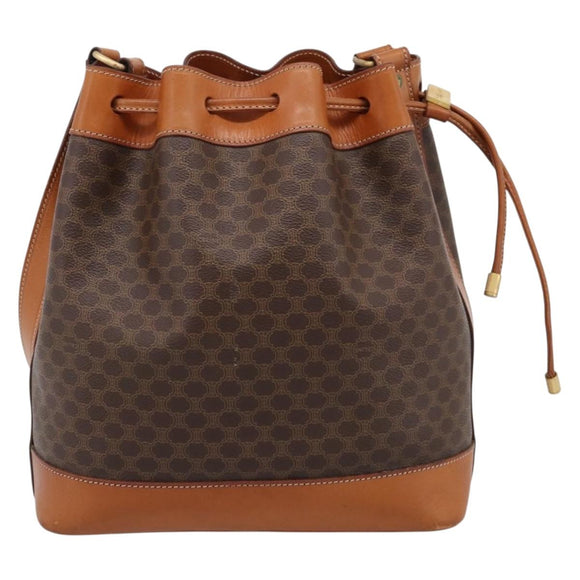CELINE Macadam Canvas Shoulder Bag PVC Leather Brown Gold Auth 200918V