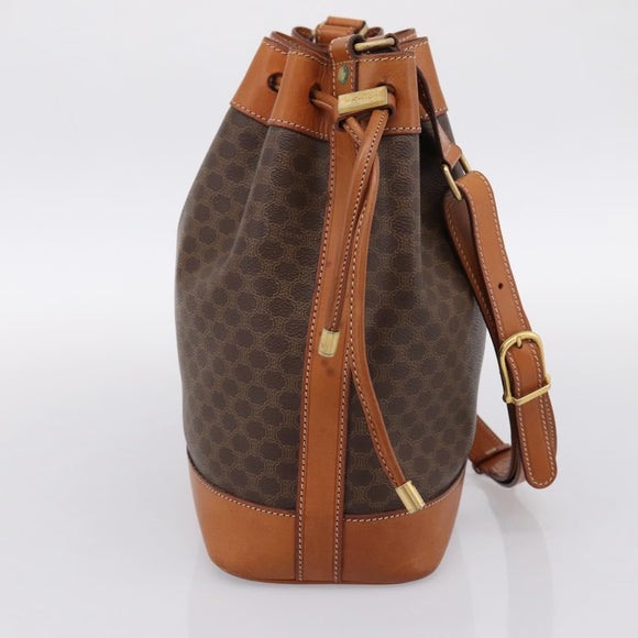 CELINE Macadam Canvas Shoulder Bag PVC Leather Brown Gold Auth 200918V