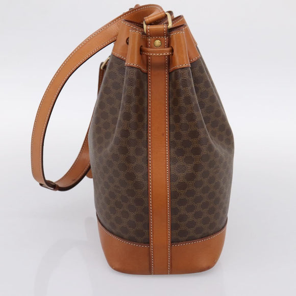 CELINE Macadam Canvas Shoulder Bag PVC Leather Brown Gold Auth 200918V