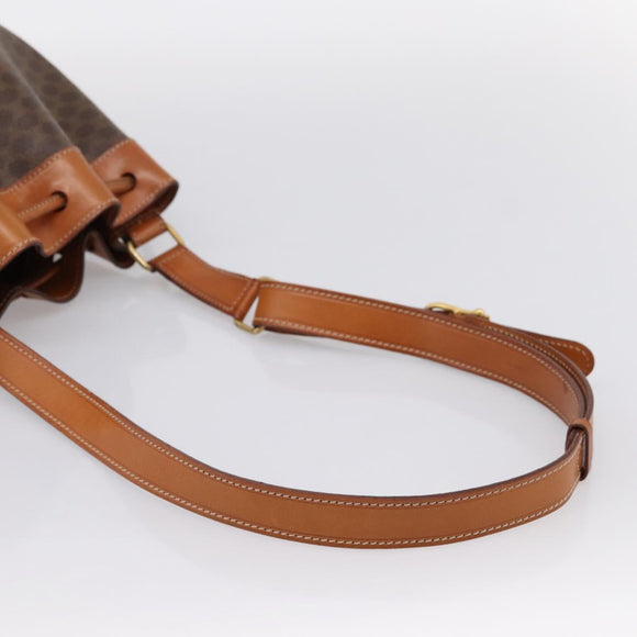 CELINE Macadam Canvas Shoulder Bag PVC Leather Brown Gold Auth 200918V