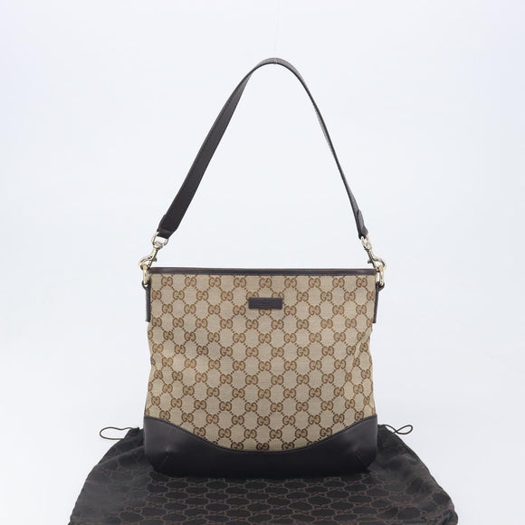 GUCCI GG Canvas Shoulder Bag Beige Gold 388927 Auth 200919V