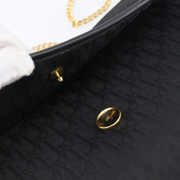 Christian Dior Trotter Canvas Chain Shoulder Bag Black Gold Auth 200920