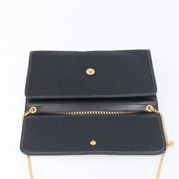 Christian Dior Trotter Canvas Chain Shoulder Bag Black Gold Auth 200920