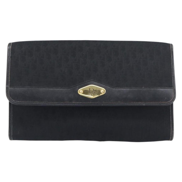 Christian Dior Trotter Canvas Chain Shoulder Bag Black Gold Auth 200920