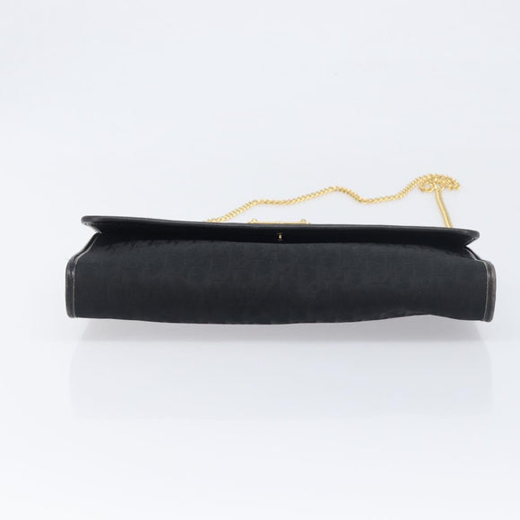 Christian Dior Trotter Canvas Chain Shoulder Bag Black Gold Auth 200920