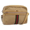GUCCI Web Sherry Line Shoulder Bag Canvas Beige Gold Auth 200924-1