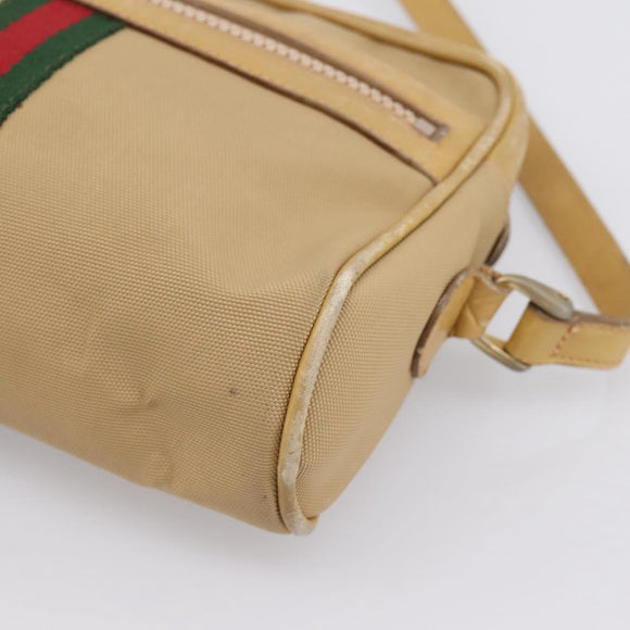 GUCCI Web Sherry Line Shoulder Bag Canvas Beige Gold Auth 200924