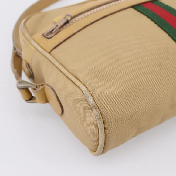 GUCCI Web Sherry Line Shoulder Bag Canvas Beige Gold Auth 200924