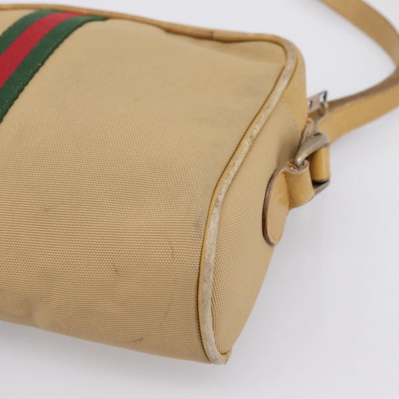 GUCCI Web Sherry Line Shoulder Bag Canvas Beige Gold Auth 200924