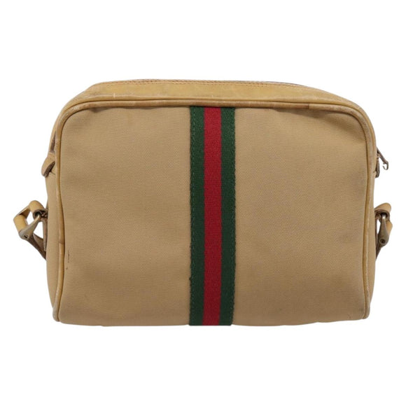 GUCCI Web Sherry Line Shoulder Bag Canvas Beige Gold Auth 200924