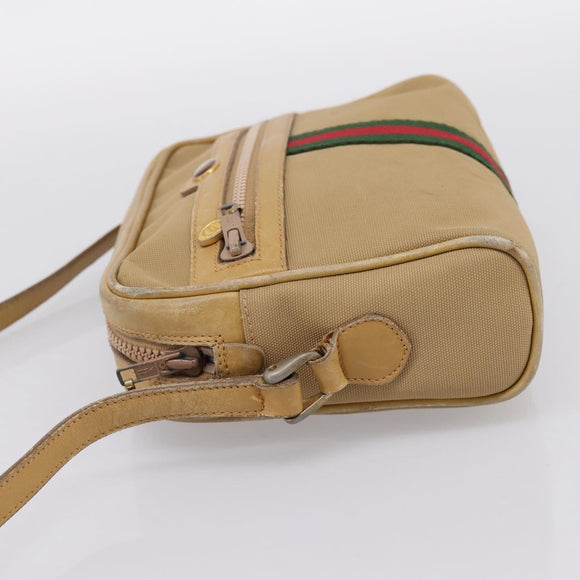 GUCCI Web Sherry Line Shoulder Bag Canvas Beige Gold Auth 200924