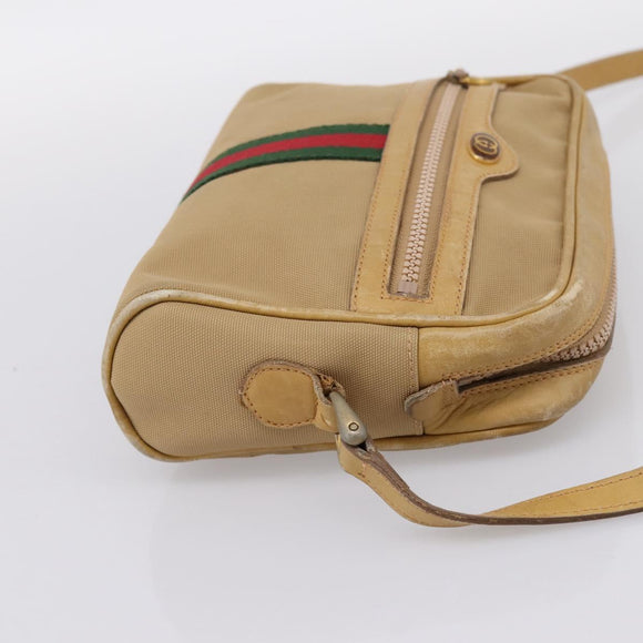 GUCCI Web Sherry Line Shoulder Bag Canvas Beige Gold Auth 200924