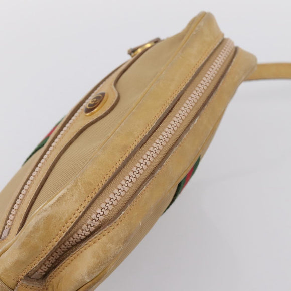 GUCCI Web Sherry Line Shoulder Bag Canvas Beige Gold Auth 200924