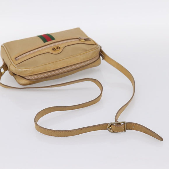 GUCCI Web Sherry Line Shoulder Bag Canvas Beige Gold Auth 200924