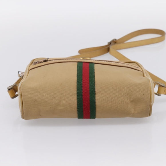 GUCCI Web Sherry Line Shoulder Bag Canvas Beige Gold Auth 200924