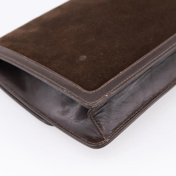 GUCCI Clutch Bag Suede Brown Gold Auth 200926