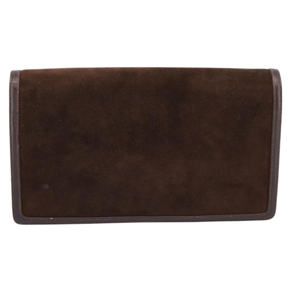 GUCCI Clutch Bag Suede Brown Gold Auth 200926