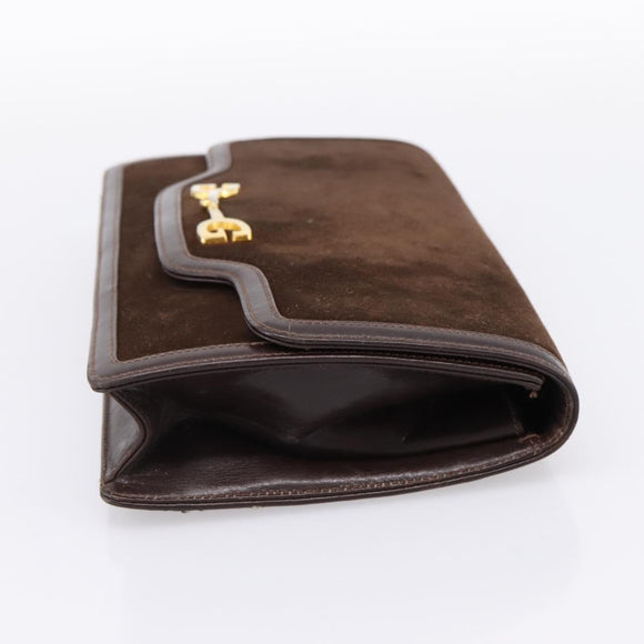 GUCCI Clutch Bag Suede Brown Gold Auth 200926