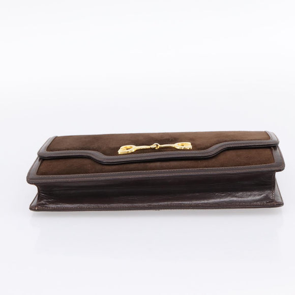 GUCCI Clutch Bag Suede Brown Gold Auth 200926