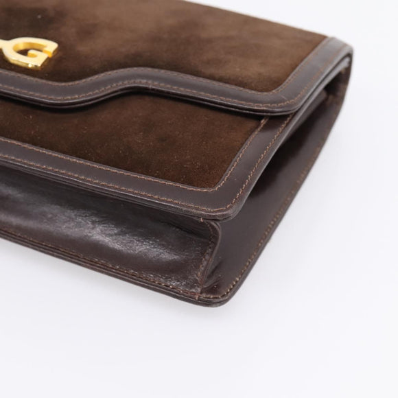 GUCCI Clutch Bag Suede Brown Gold Auth 200926