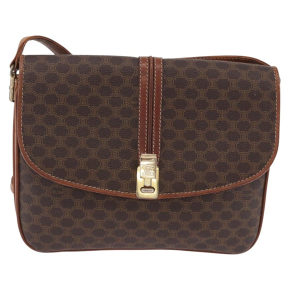 CELINE Macadam Canvas Shoulder Bag PVC Leather Brown Gold Auth 200927