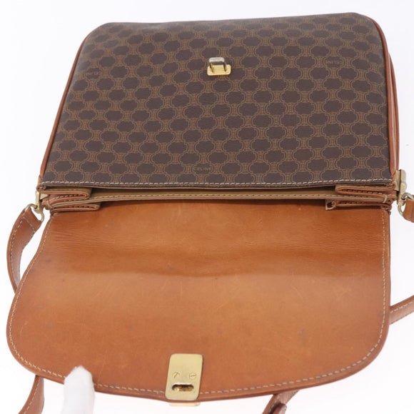 CELINE Macadam Canvas Shoulder Bag PVC Leather Brown Gold Auth 200927