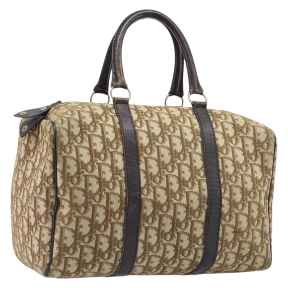 Christian Dior Trotter Canvas Boston Bag Beige Gold Auth 200928