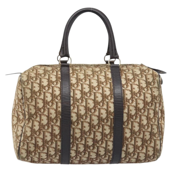 Christian Dior Trotter Canvas Boston Bag Beige Gold Auth 200928
