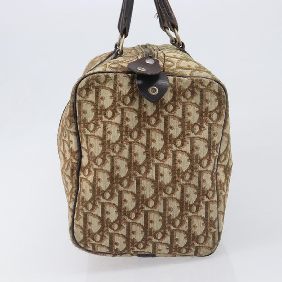 Christian Dior Trotter Canvas Boston Bag Beige Gold Auth 200928