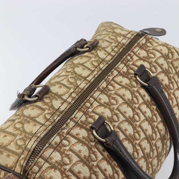 Christian Dior Trotter Canvas Boston Bag Beige Gold Auth 200928