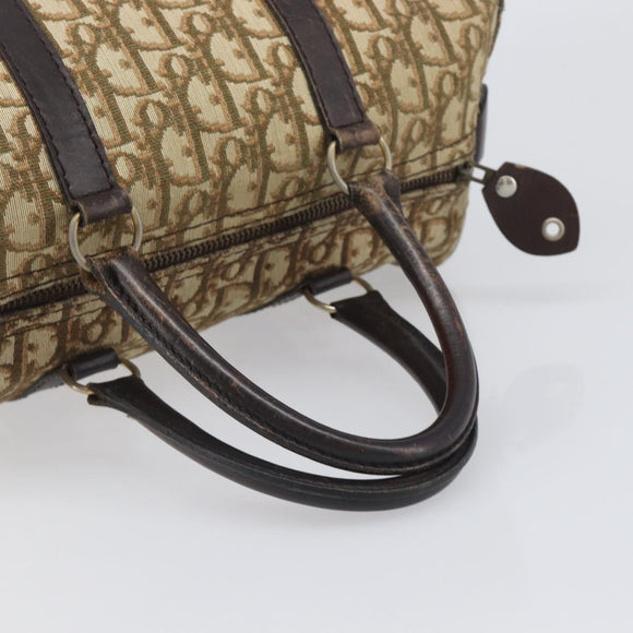 Christian Dior Trotter Canvas Boston Bag Beige Gold Auth 200928