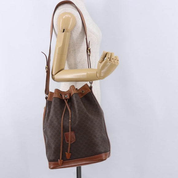 CELINE Macadam Shoulder Bag PVC Leather Brown Gold Auth 200933