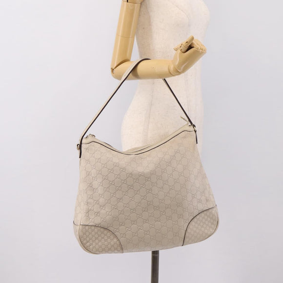 GUCCI GG Canvas Guccissima Shoulder Bag Leather Ivory Gold Auth 200934A