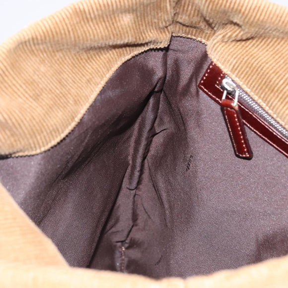 FENDI Tote Bag Corduroy Beige Silver Auth 200936
