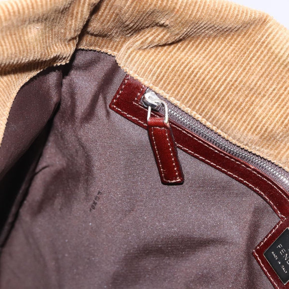 FENDI Tote Bag Corduroy Beige Silver Auth 200936