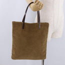 FENDI Tote Bag Corduroy Beige Silver Auth 200936-21