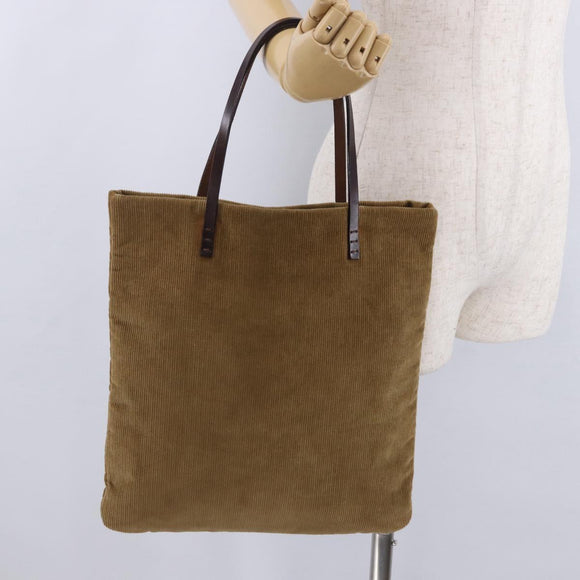 FENDI Tote Bag Corduroy Beige Silver Auth 200936